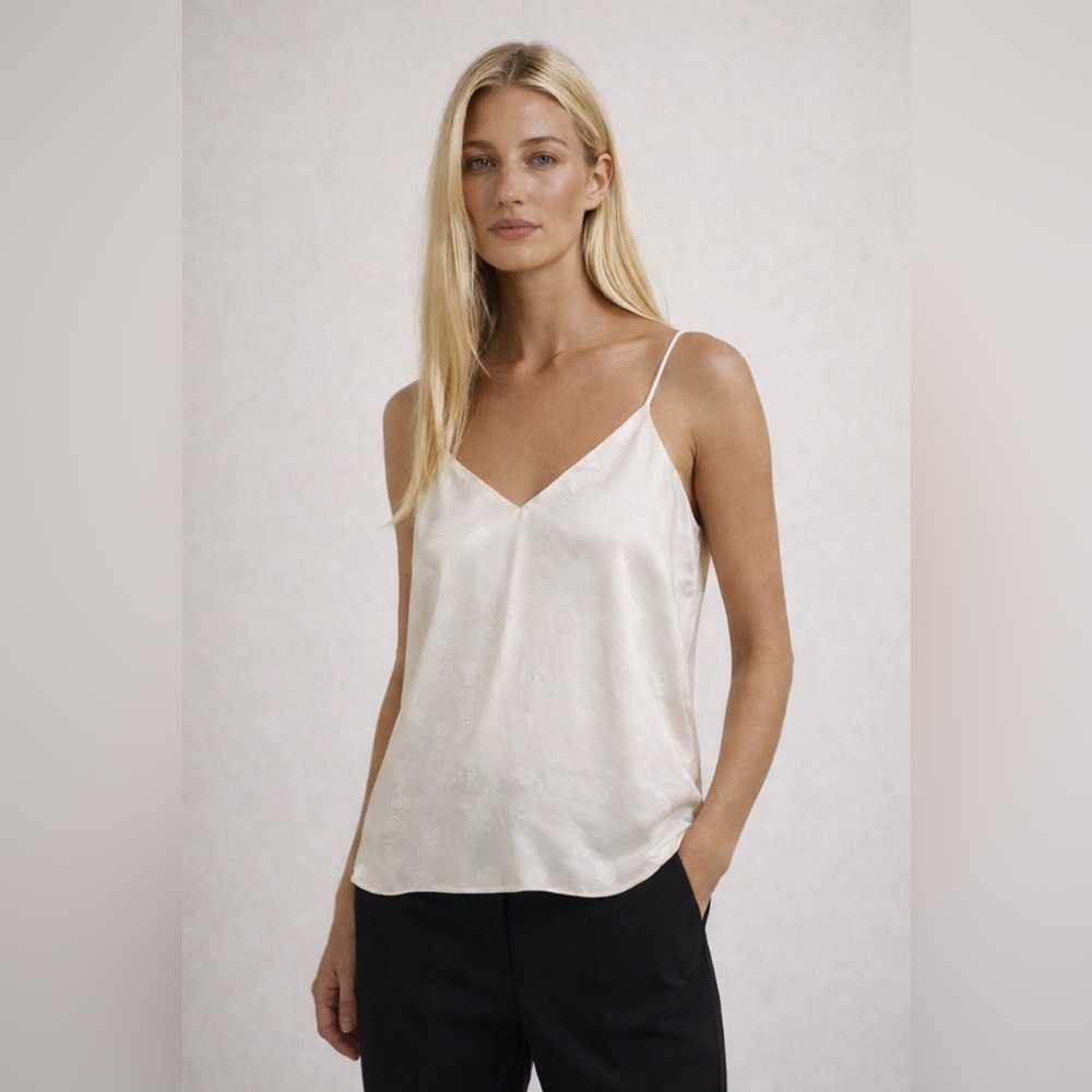 Soft Surroundings Ivory Silk Jacquard Cami Tank Top Size S 100% Silk Minimalist